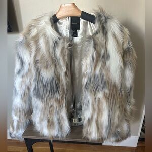 Forever 21 Cream and Brown Faux Fur Jacket